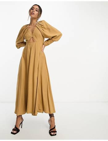 ASOS EDITION sleeveless cut out ruffle maxi dress in taupe
