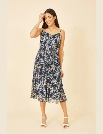 Black Floral Satin Twist Front Midi Dress