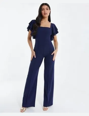 Jumpsuits, Ruffle Sleeve Wide Leg Scuba Jumpsuit