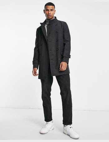 French connection mens double breasted fur 2024 lined coat black