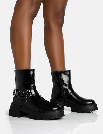 INDEPENDENT BLACK PU OPEN TOE ZIP UP STILETTO ANKLE BOOTS