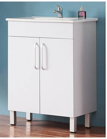 Aica 600mm Bathroom Wall Vanity Unit with Basin Sink,2 Drawers and Storage Cupboard