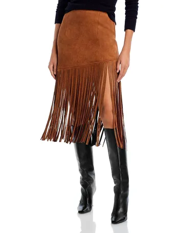 BAGATELLE.NYC Fringed Faux Leather Midi Skirt