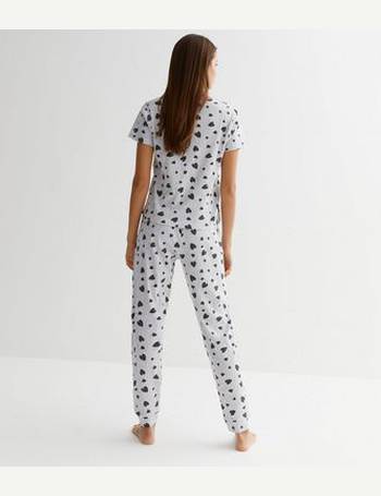 Loungeable Cream Ribbed Trouser Pyjama Set with Heart Print