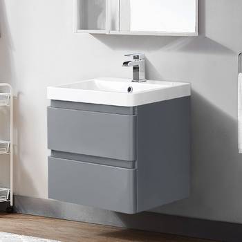 NRG 600mm White Floor Standing Vanity Sink Unit Countertop Basin Bathroom 2 Drawer Storage Furniture 