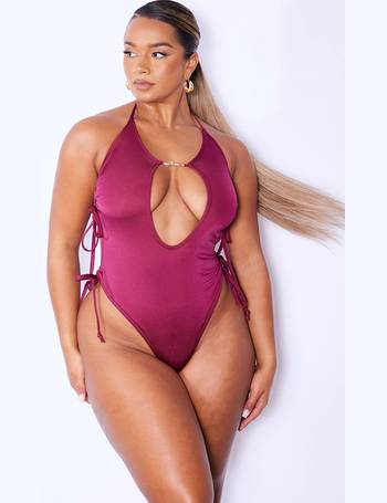 Red Gold Trim Plunge Swimsuit