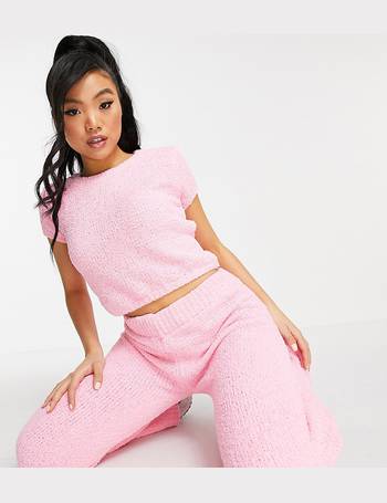 Missguided Petite loungewear co-ord fluffy ribbed legging in grey, ASOS