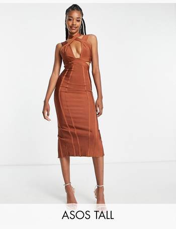 ASOS DESIGN bodycon bandage midi dress with cut-out in blush