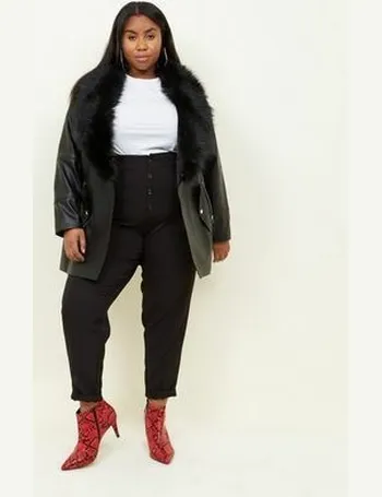 leather look faux fur collar jacket