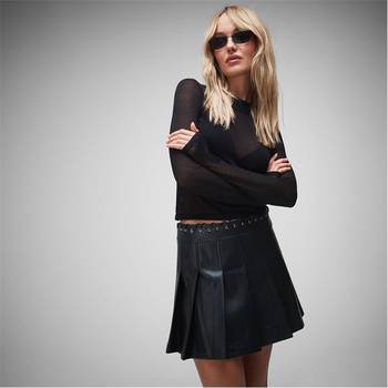 Plus Luisa Black Faux Leather Wrap Mini Skirt