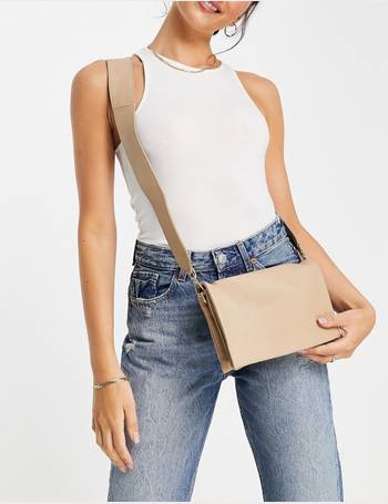 ASOS DESIGN tan leather multi gusset cross body bag with wide strap