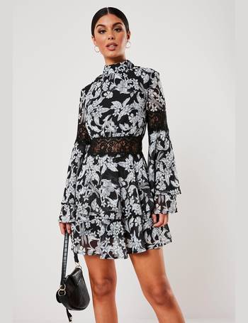 Missguided high neck lace tea clearance dress in floral in multi