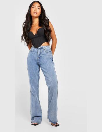 ASOS DESIGN Petite low rise power stretch 'hipster' flare jean in midwash