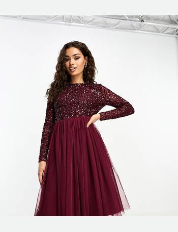 Maya petite long sleeve sequin top on sale maxi tulle dress