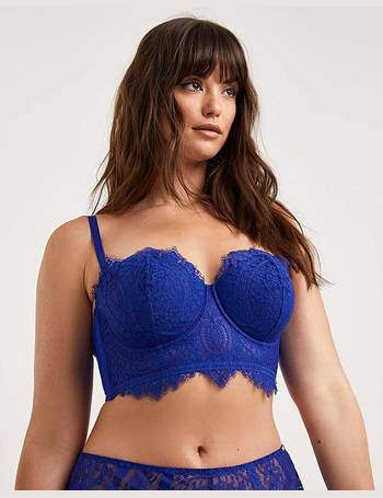 Figleaves Curve Amore lace and fishnet detail longline padded balconette bra  in blue