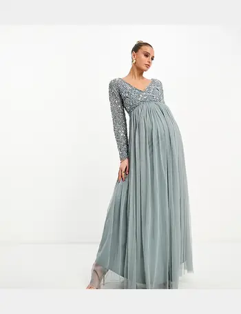 ASOS DESIGN Maternity Bridesmaid floral embroidered maxi dress with  embellishment in soft blue