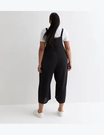 Black Crosshatch Jersey Cropped Dungarees