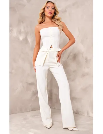 Cream Woven Wide Leg Tailored Pants