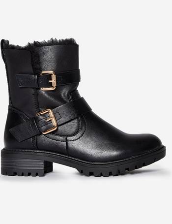 black leather oyster pearl biker boots