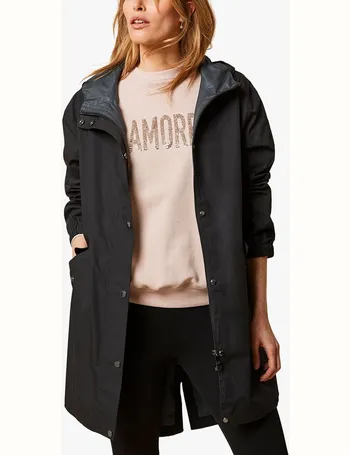 mint velvet black layered waxed parka coat