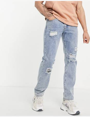 Liquor N Poker Straight Leg Denim Jeans in Off White with Carpenter panels-Neutral