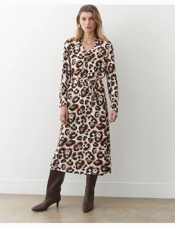 Animal Print Knee Length Tiered Shirt Dress