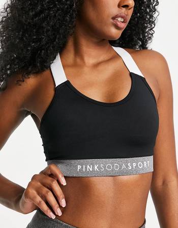 Pink Soda Sport cutout medium support sports bra in black python