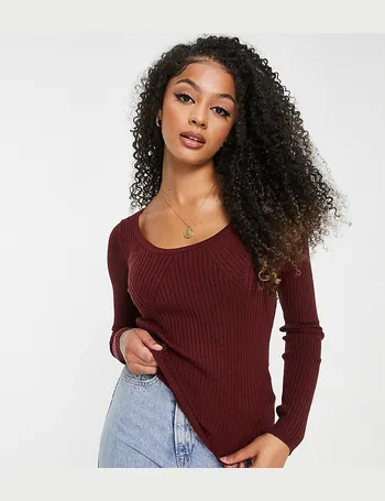 ASOS DESIGN jumper with scoop neck with rib bust detail in black