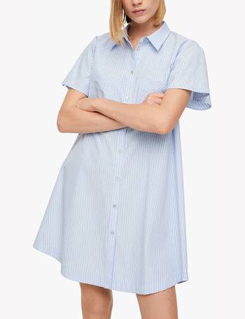 UK Women Ofversize Short Sleeve Striped Shirt Dresses Casual Slit Party Dress