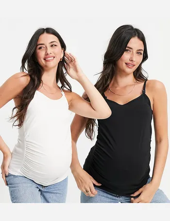 Threadbare Maternity 2 pack nursing cami vest top in black and grey