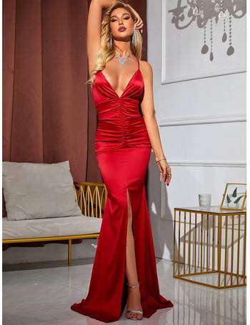 Shein red long dress fashion