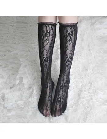 over the knee lace fishnet socks shein