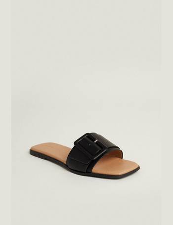 Sandals, Oversized Covered Buckle Sliders, Oasis