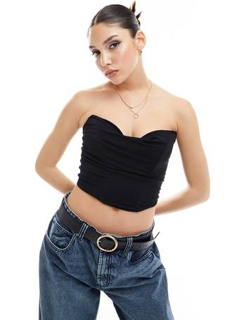ASOS DESIGN rib fitted corset top with ultra wide neck in black