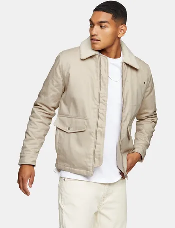 topman borg jacket in off white