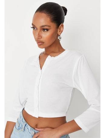 Missguided long sleeve crop top with ruched front in white