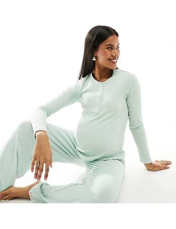 ASOS DESIGN Maternity mix & match cotton pajama pants in sage