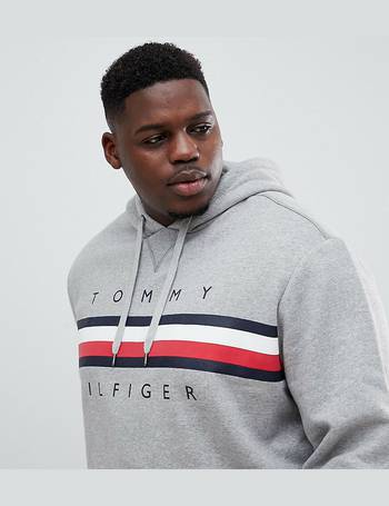 tommy hilfiger icon stripe logo print hoodie in navy