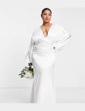 Yaura Plus Bridal bardot drape maxi dress in ivory