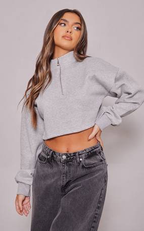 Plt Ash Grey Oversized Half High Neck Sweatshirt