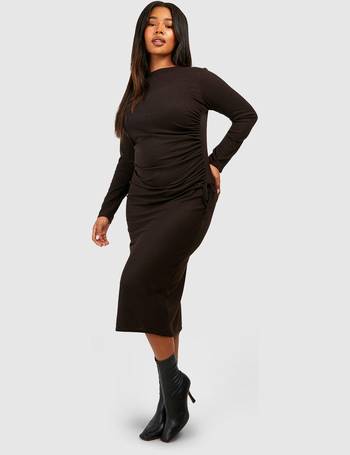 Plus Faux Leather Ruched Midi Dress