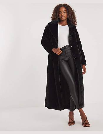 Black Longline Faux Shearling Coat – AX Paris