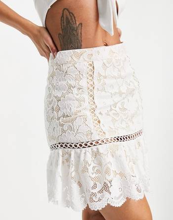 Missguided, Co Ord Floral Lace Tie Mini Skirt, White