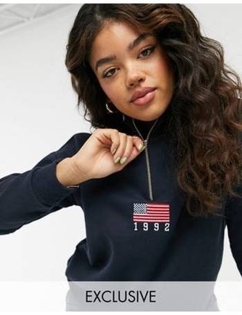 Daisy street relaxed sweatshirt with shop half zip and flag embroidery