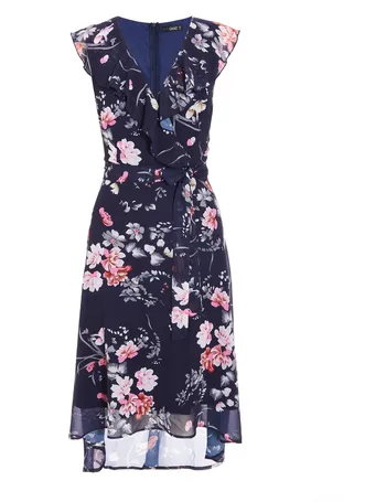 quiz navy and pink floral tea dress