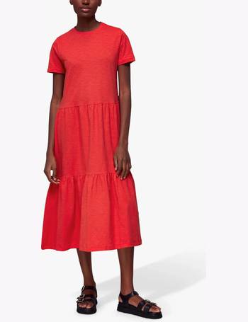 Whistles cotton belted midi dress with balloon sleeve in bold red