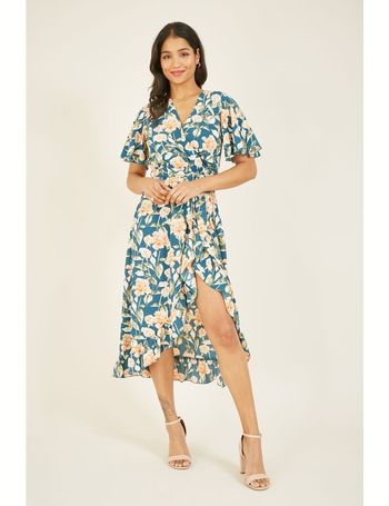 mela london wrap front midi dress