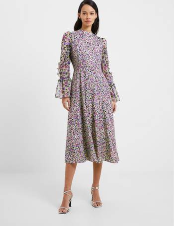 Floral Button-Through Belted Midi Dress Tranquil Blue