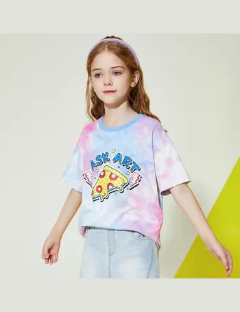 Girls Palm Tree & Letter Graphic Drop Shoulder Tee