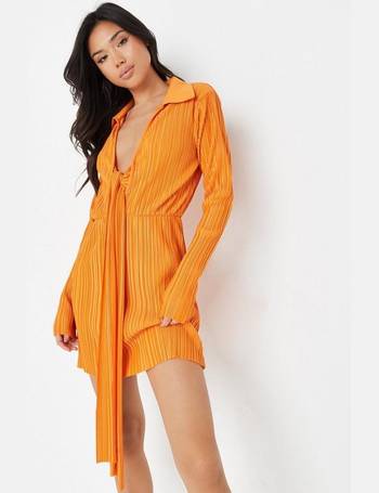 Missguided, Satin Drape Front Shirt Dress, Orange